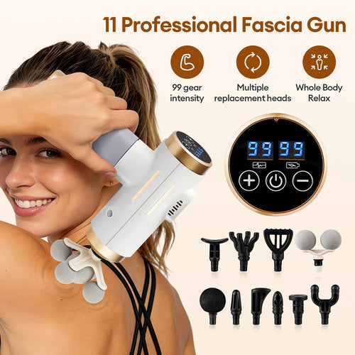 Pistolet de Massage Musculaire Électrique – 11 Embouts
